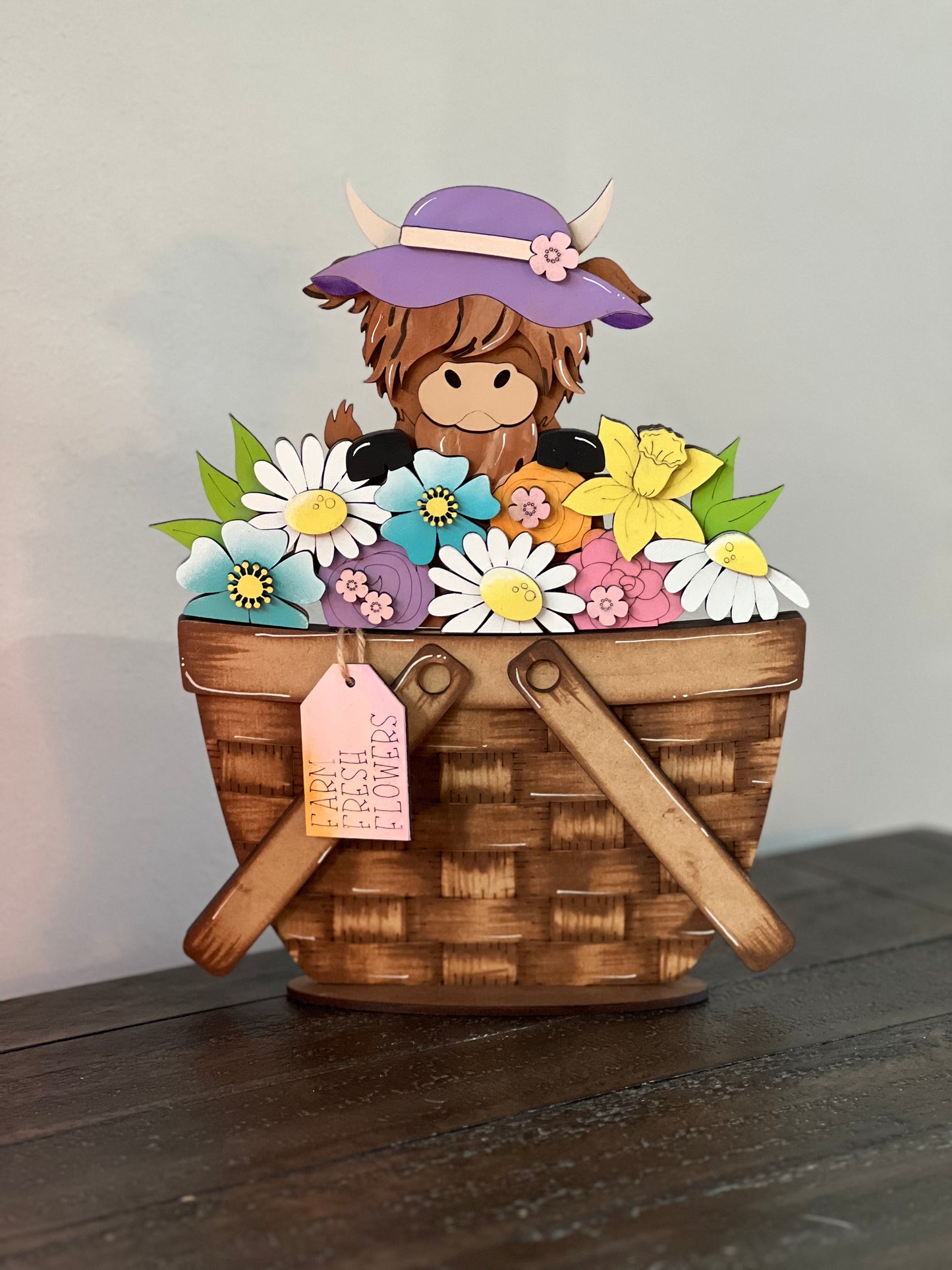 Spring Highland Cow Basket Insert