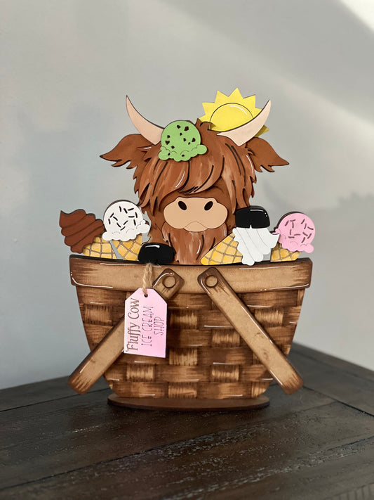 Summer Highland Cow Basket Insert