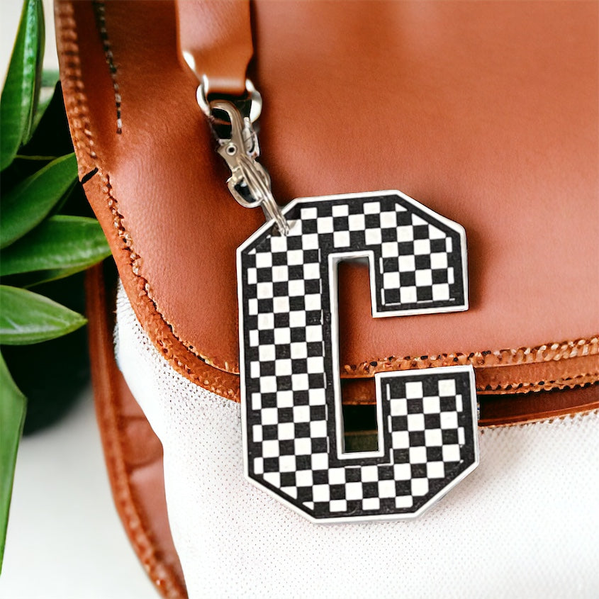 Custom Initial Checkered Keychain