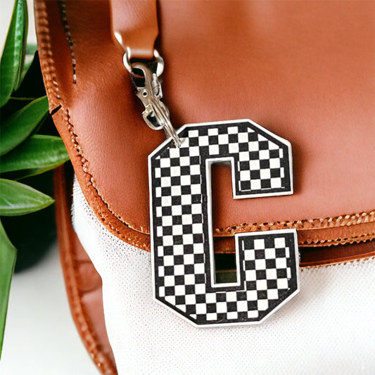 Custom Initial Checkered Keychain