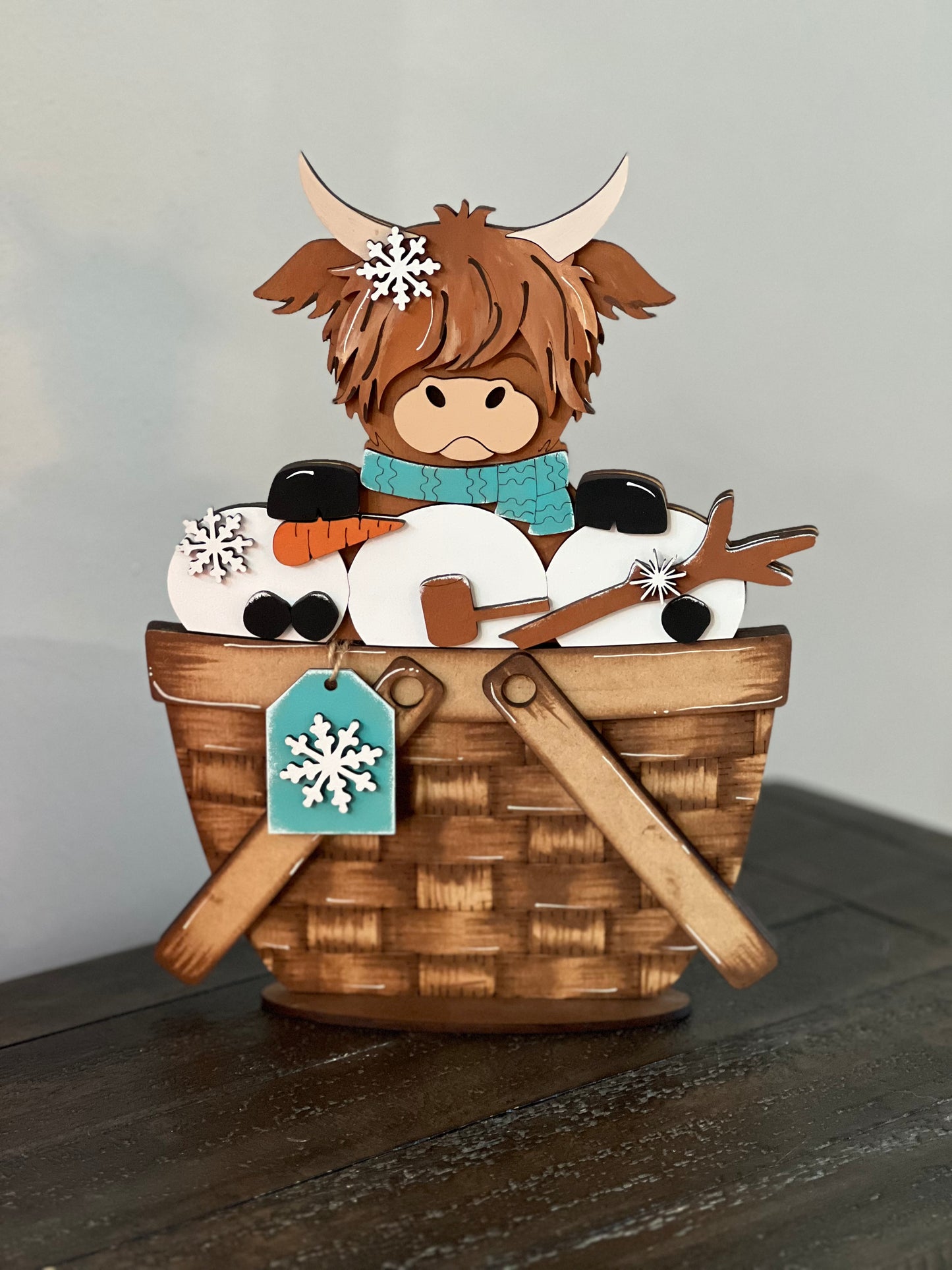 Winter Highland Cow Basket Insert