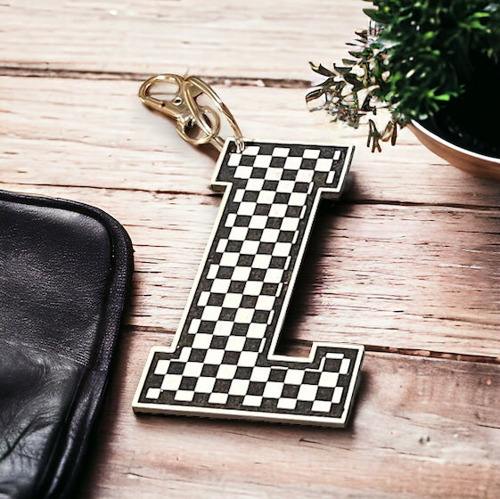 Custom Initial Checkered Keychain